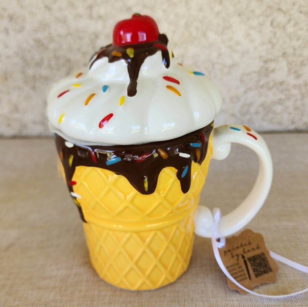 New Lang Ice Cream Cone Ceramic Mug with Cherry Top
